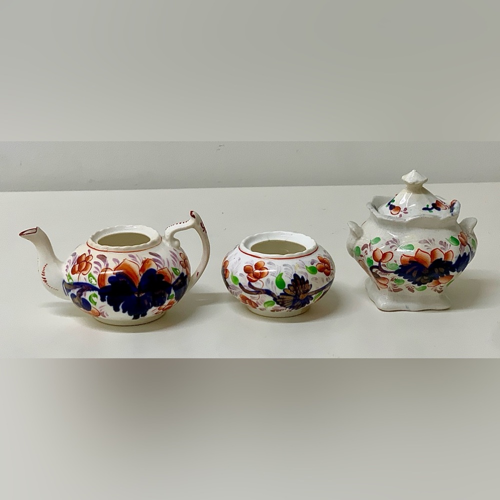 Antique Gaudy Welsh Grape Pattern Child’s Miniature Tea Set Pieces